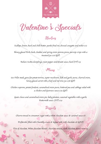 Valentine's Specials Menu