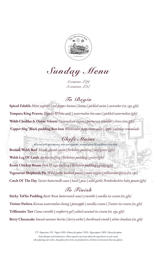 Sunday Menu